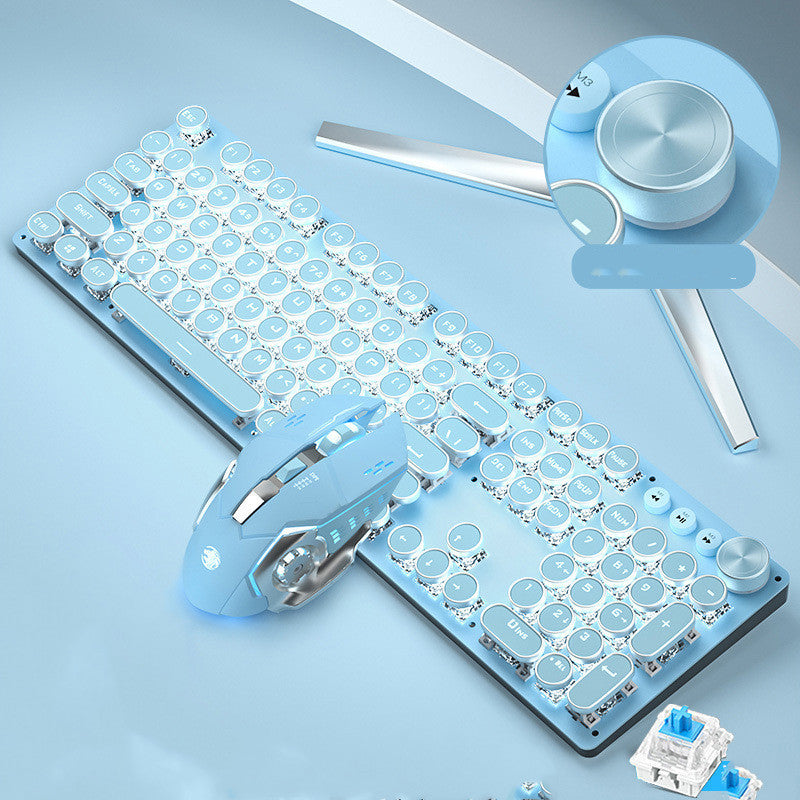Blue Retro Keyboard And Mouse Set