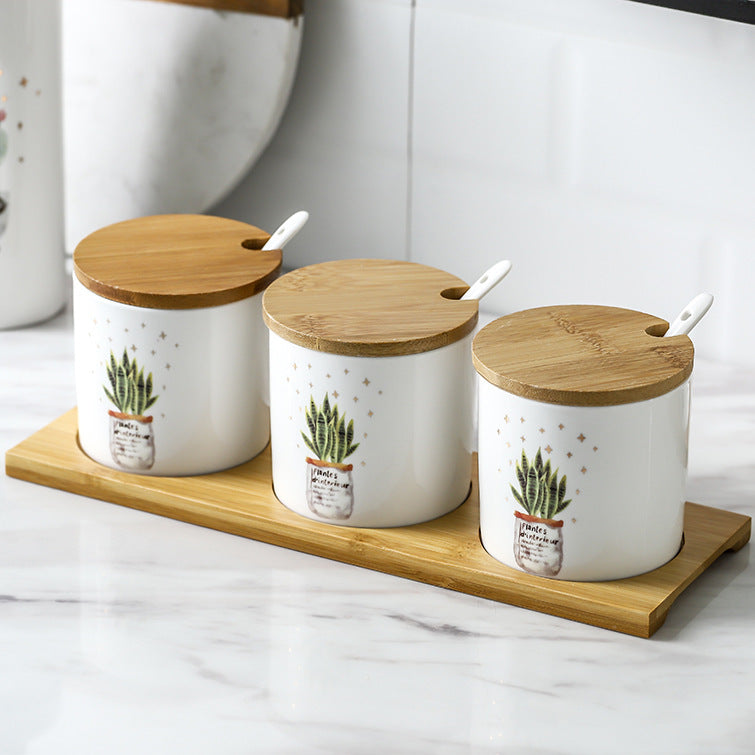 Three-Piece Ceramic Jar With Lid