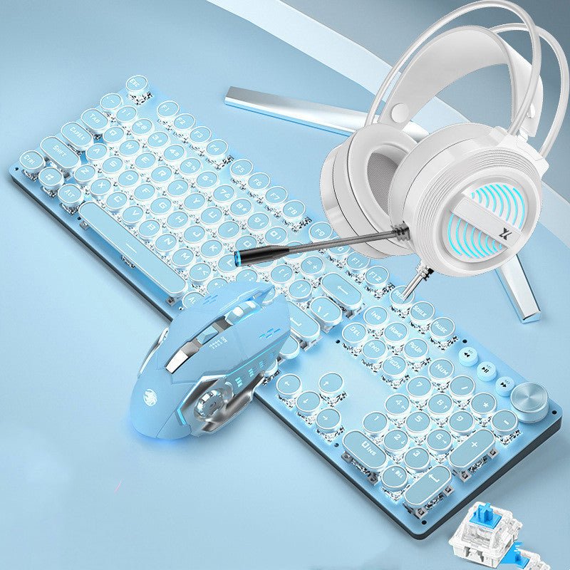 Blue Retro Keyboard And Mouse Set