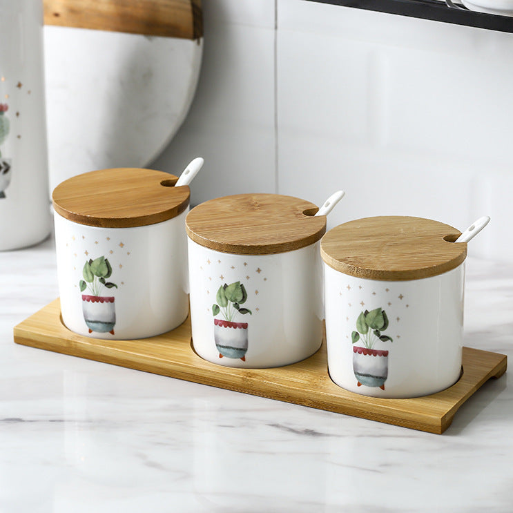 Three-Piece Ceramic Jar With Lid